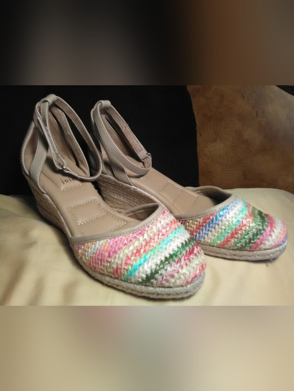 NWOT Lux. JOIE Multicolor Espadrille Wedge Sandals - Neutral Trim SZ. 7.5
